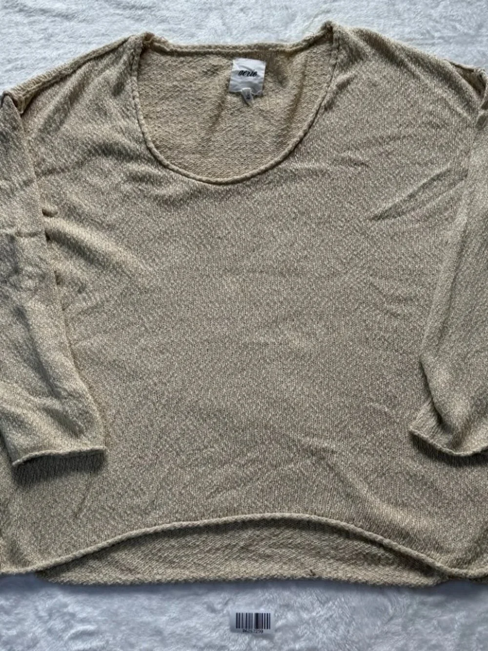 WORN Aerie Womens Oatmilk Textured Scoop Neck Pullover Sweater Size L/G